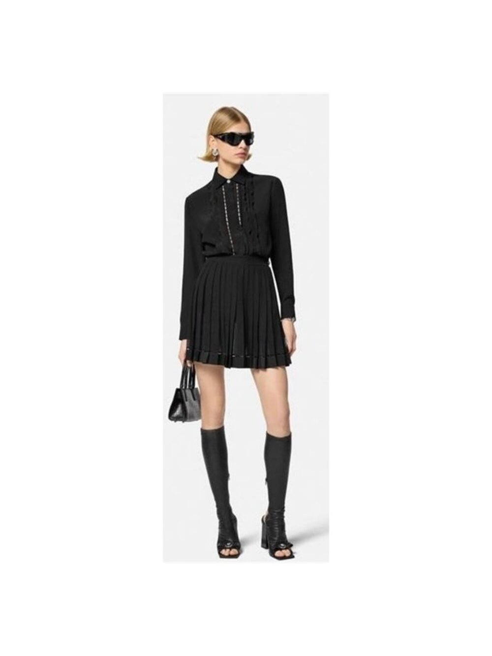 New Auth-Versace Ladder-stitch lace connects hem extension pleated silk skirt